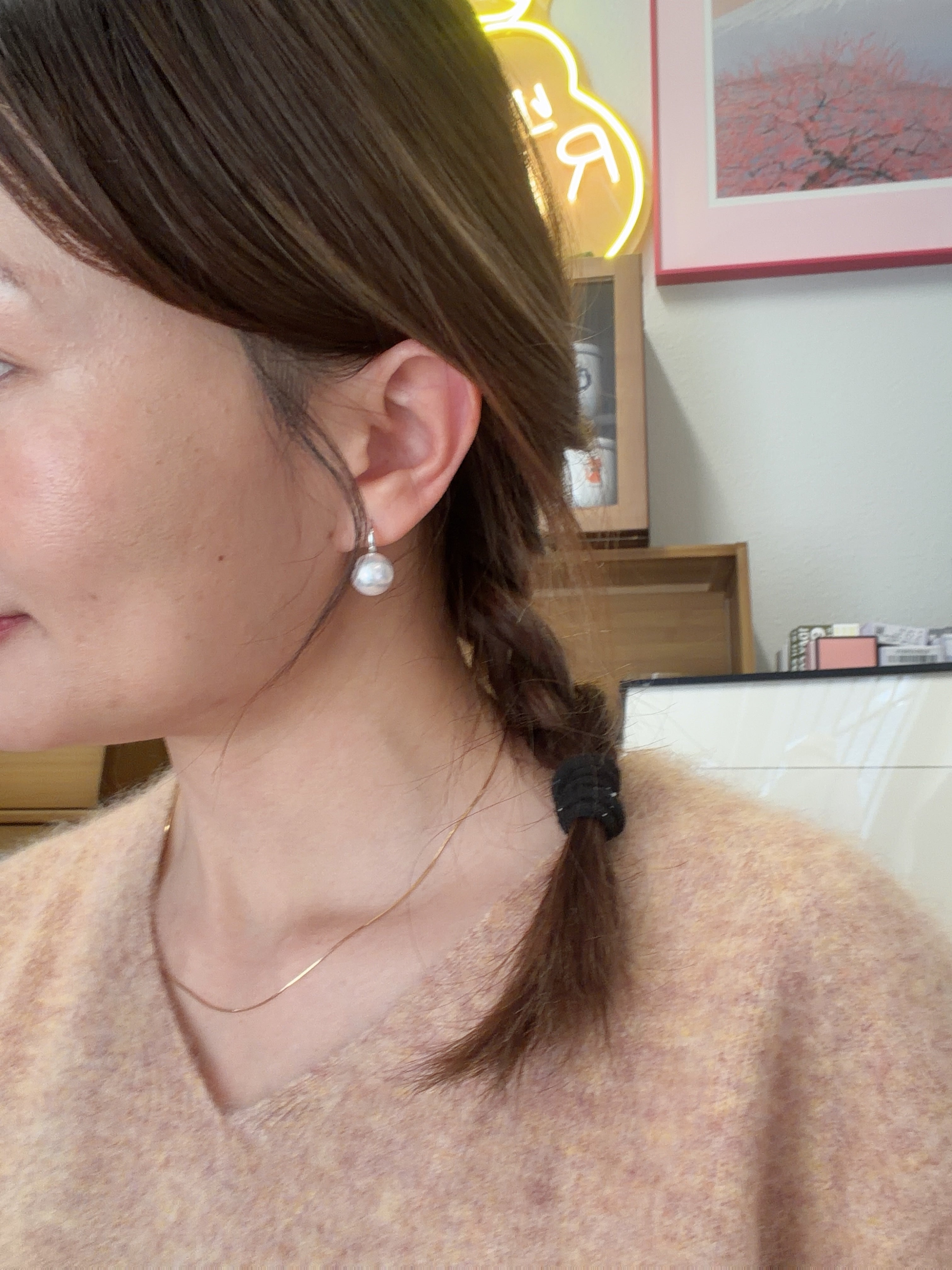 11-12mm澳白耳钩，K18，金子重0.83g