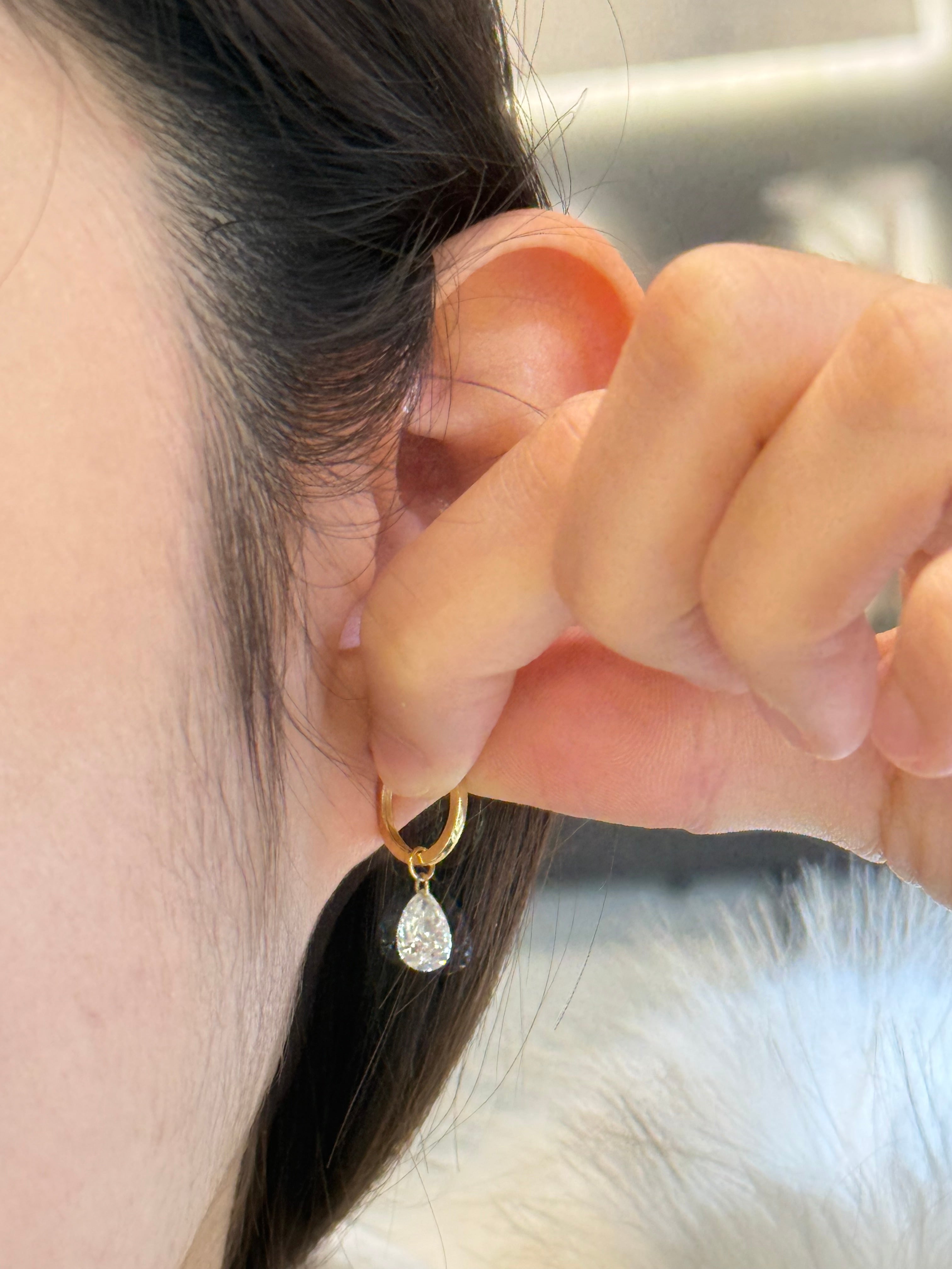 Dainty Pear Diamond Hoop Earrings 2CT