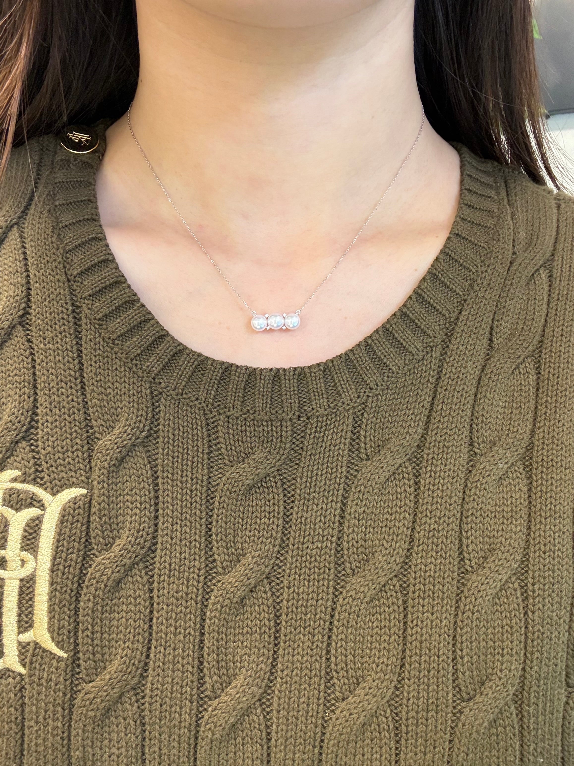 5.5mm Akoya Cultured Pearl Necklace In 18K Yellow Gold&Platinum
