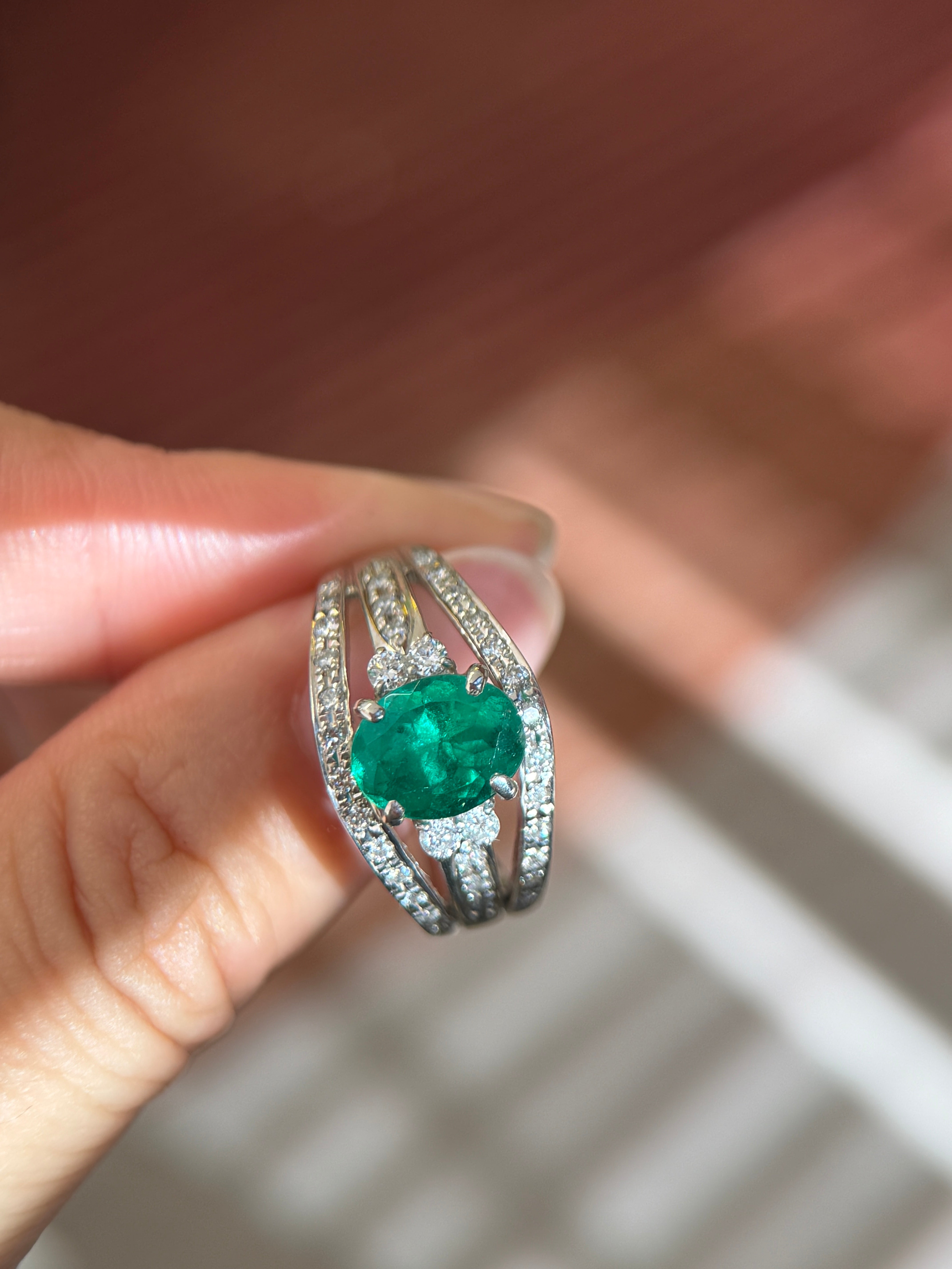 1.62CT Emerald Ring in Platinum with Natural Diamond