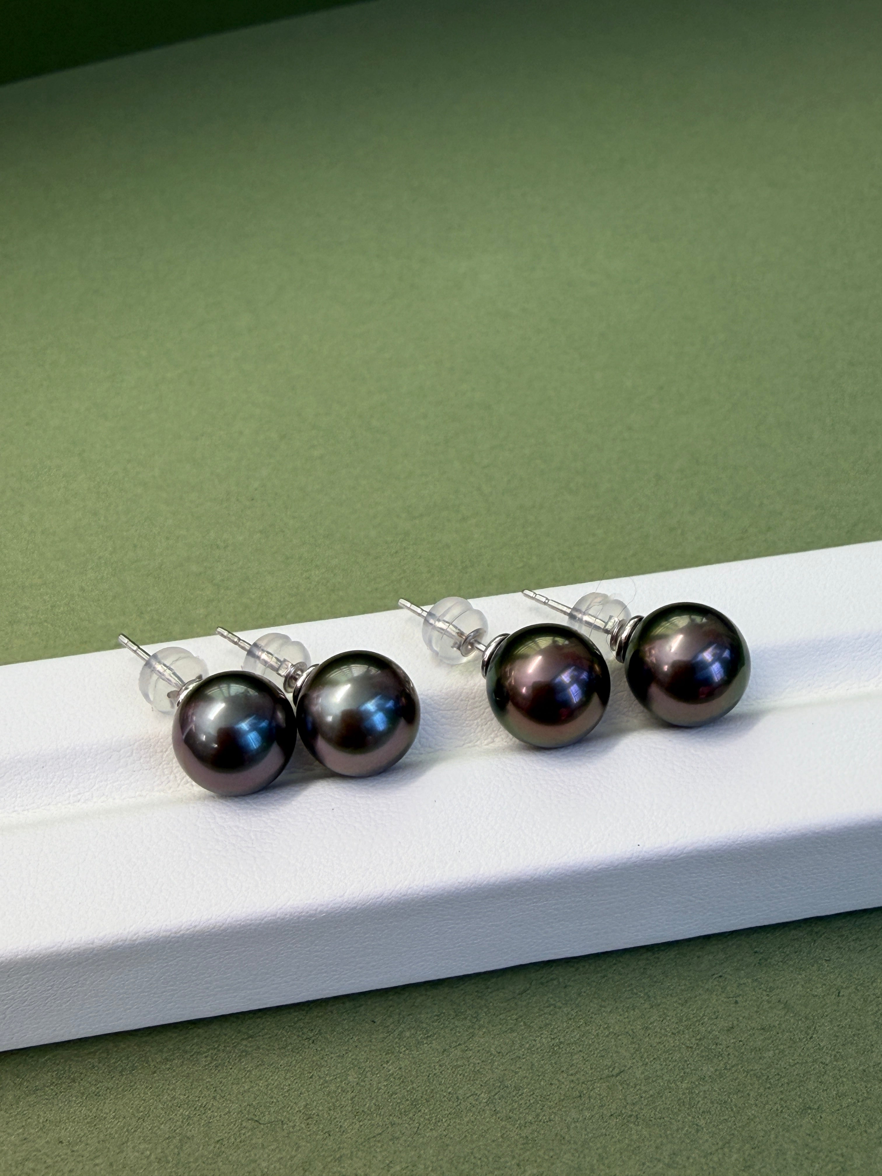 10-11mm Tahitian Pearl Stud Earrings in 18K White Gold