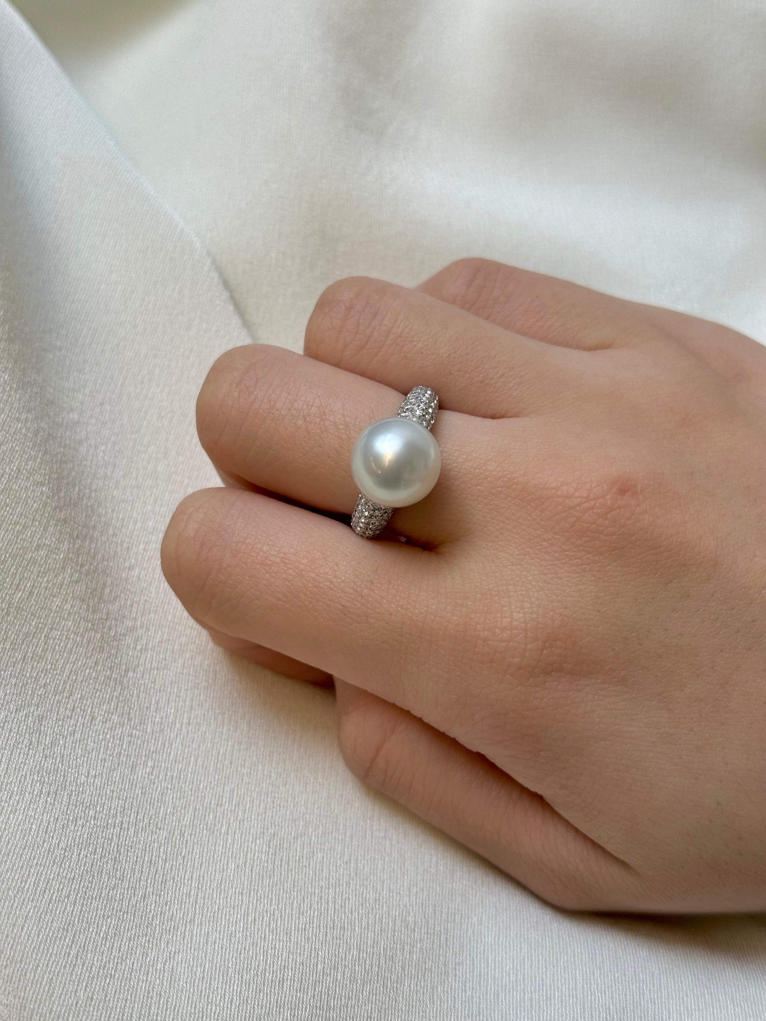 10.6mm White Southsea Pearl Ring in 18K White Gold