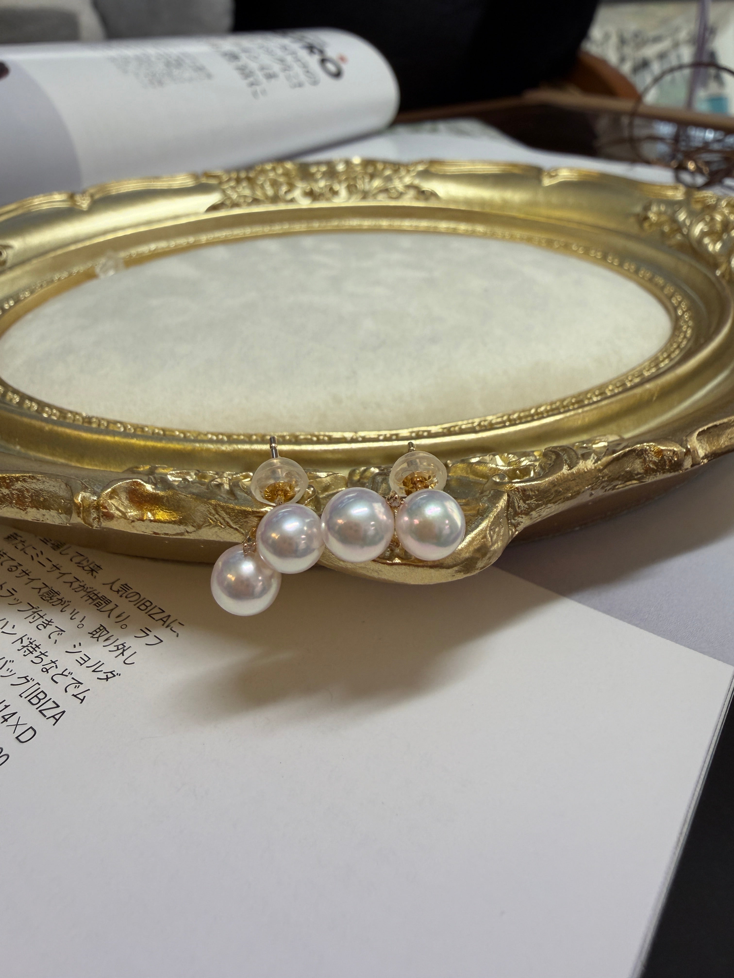 18K Gold Twin  6mm Akoya Pearl Drop Stud Earrings