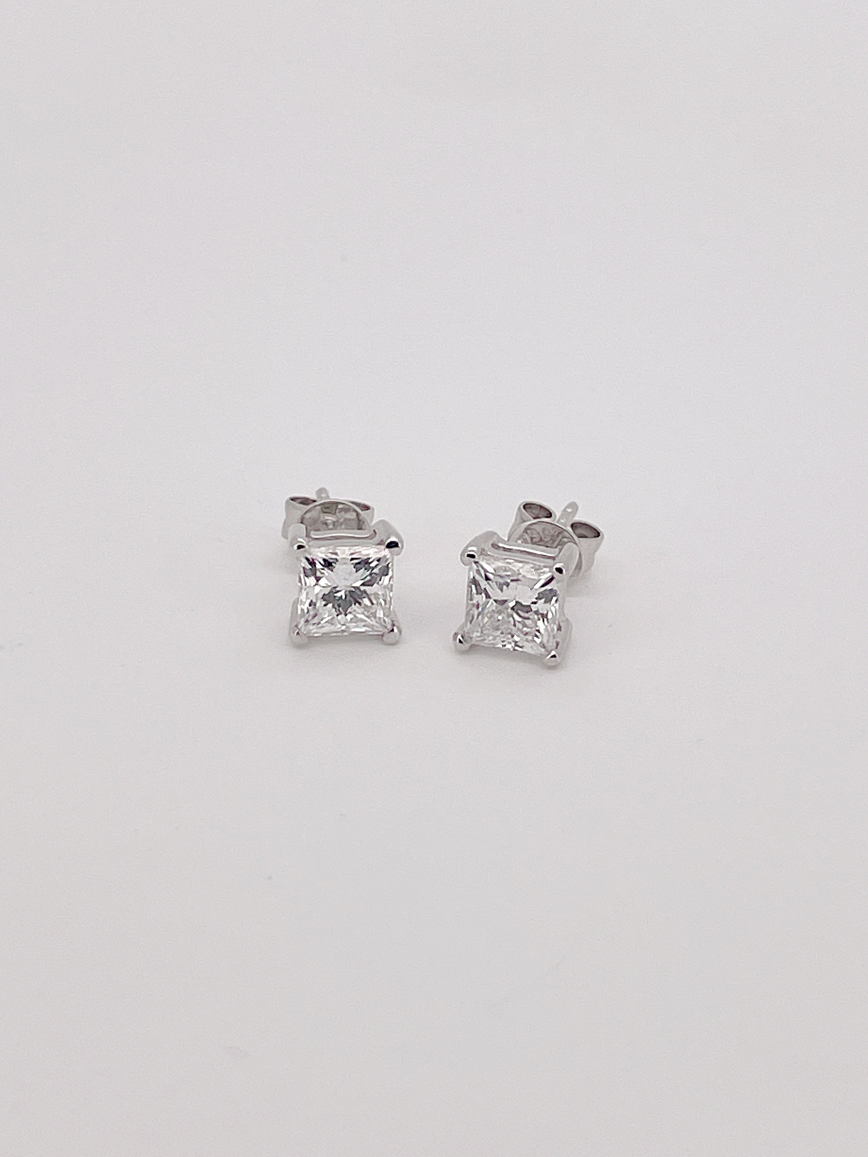 Princess Cut Lab Grown Diamond Stud Earrings 1.5CT  18K white gold