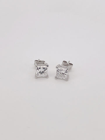 Princess Cut Lab Grown Diamond Stud Earrings 1.5CT  18K white gold