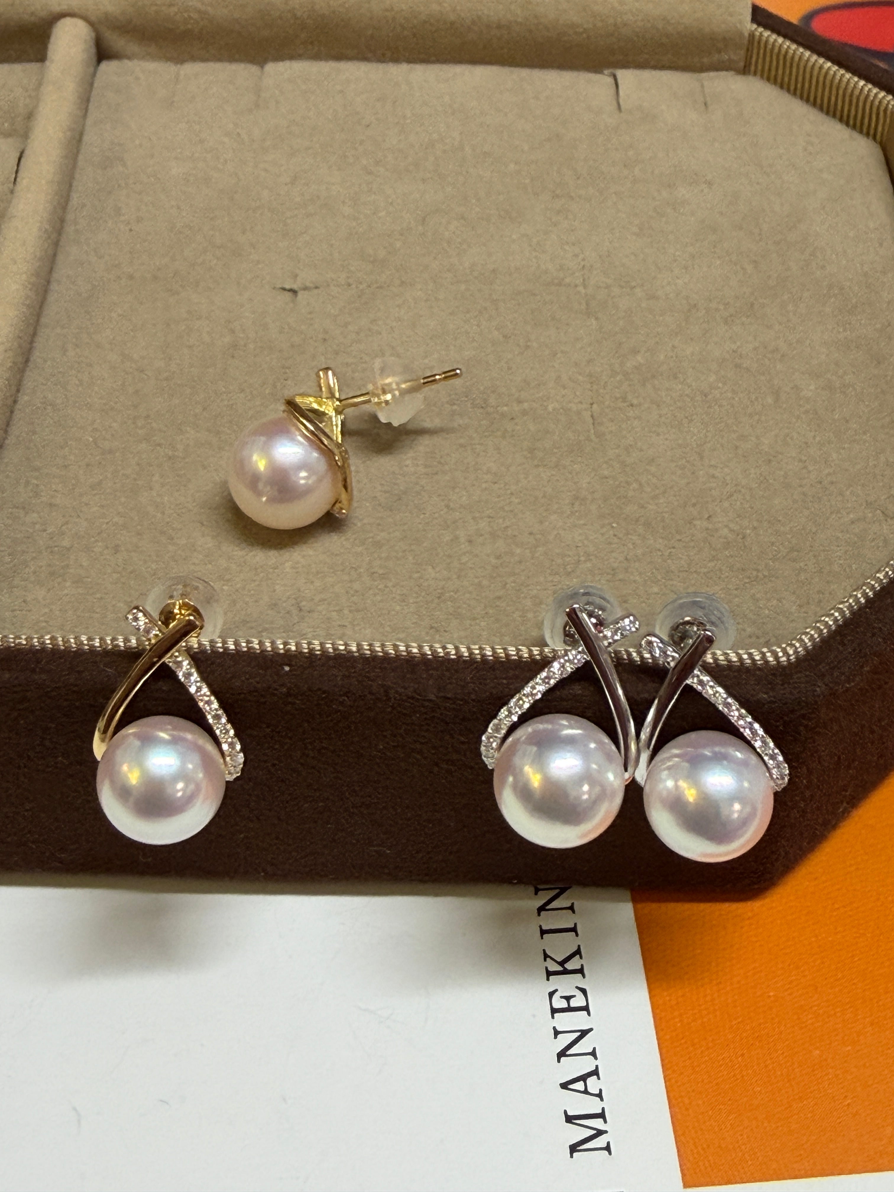 8mm Akoya Pearl Cross Earrings