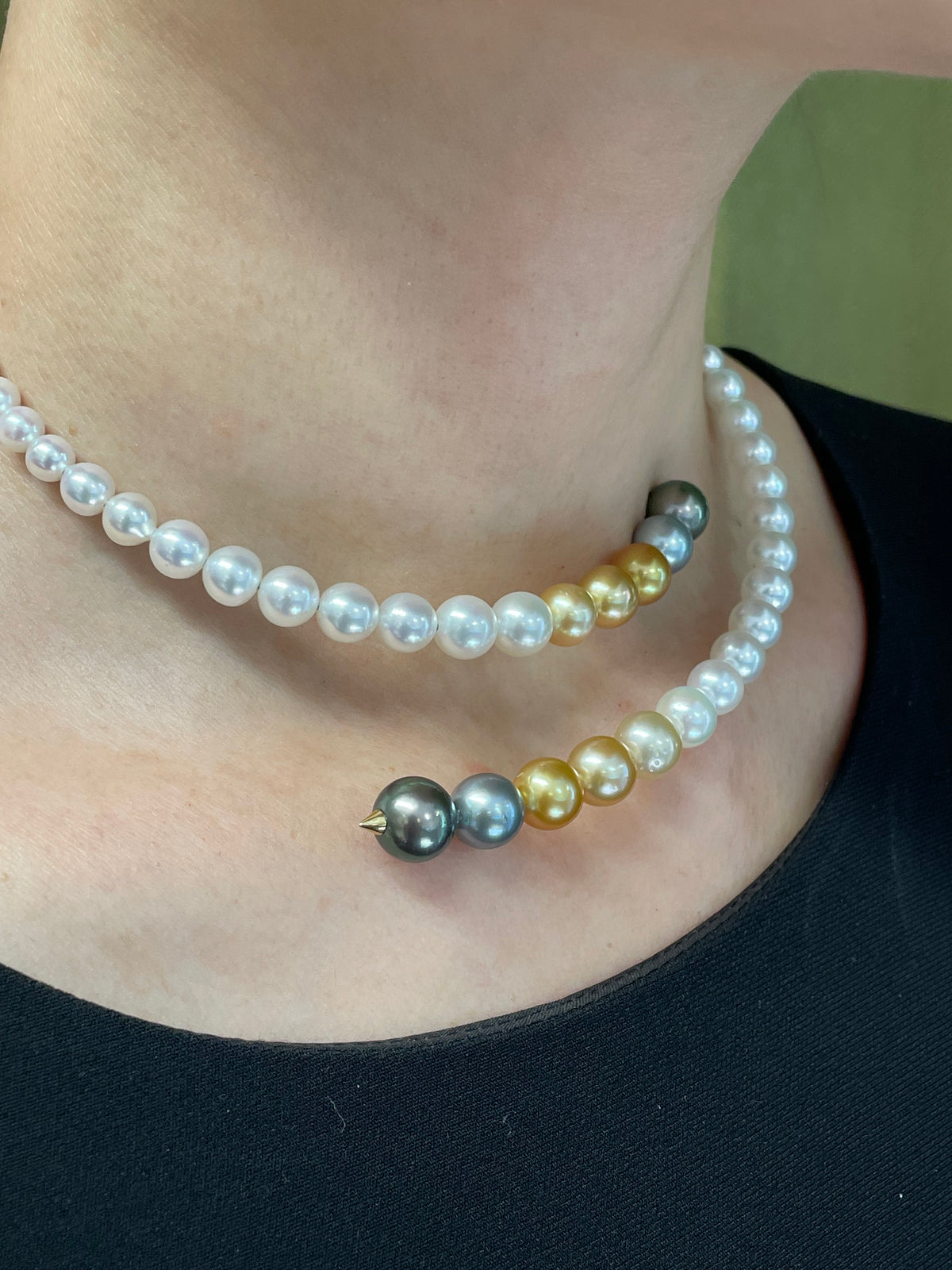 K18 Mixed Pearl Flexible Collar Necklace
