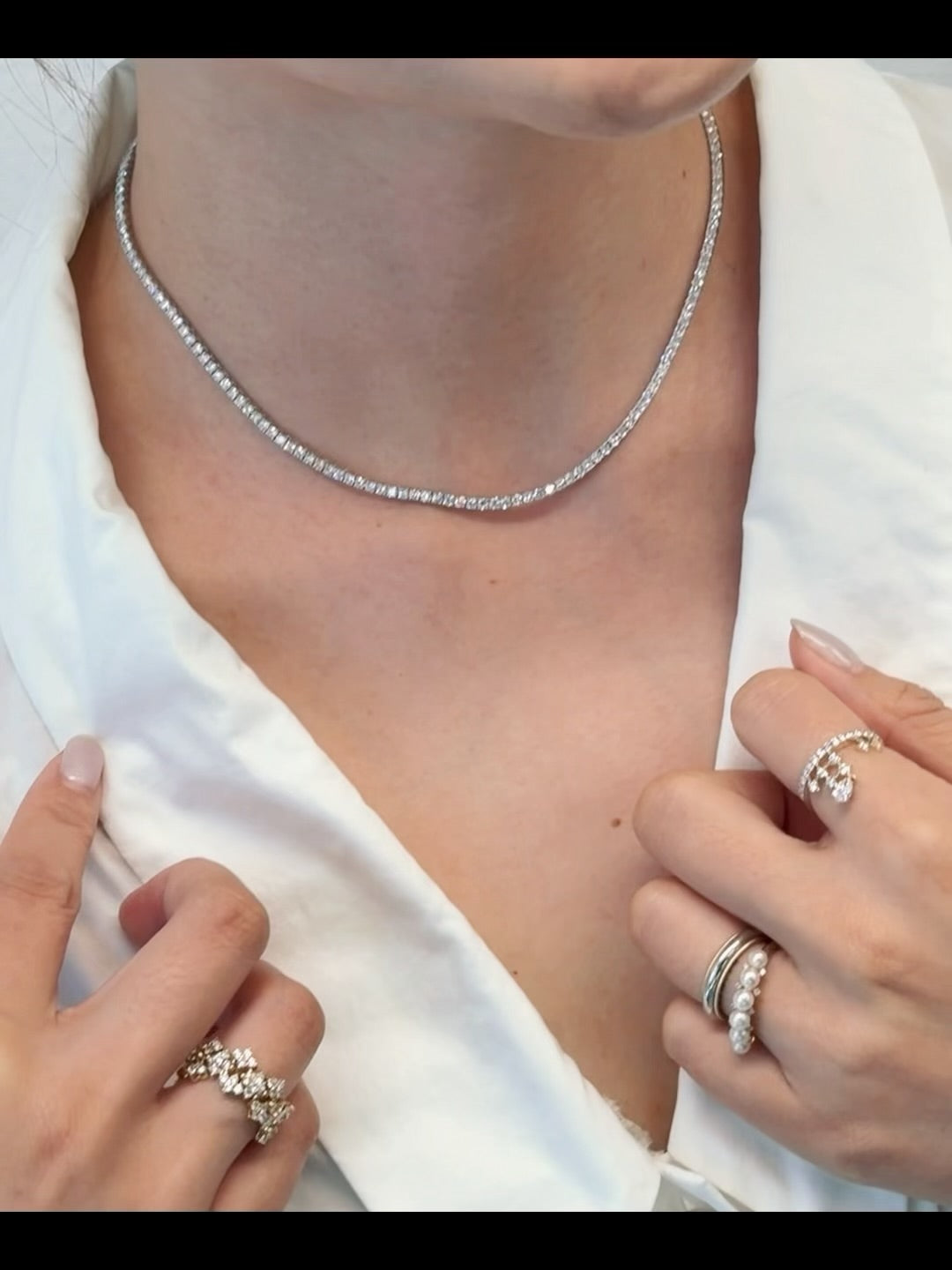 Tennis Necklace In 14K White Gold（7.1 CT ）