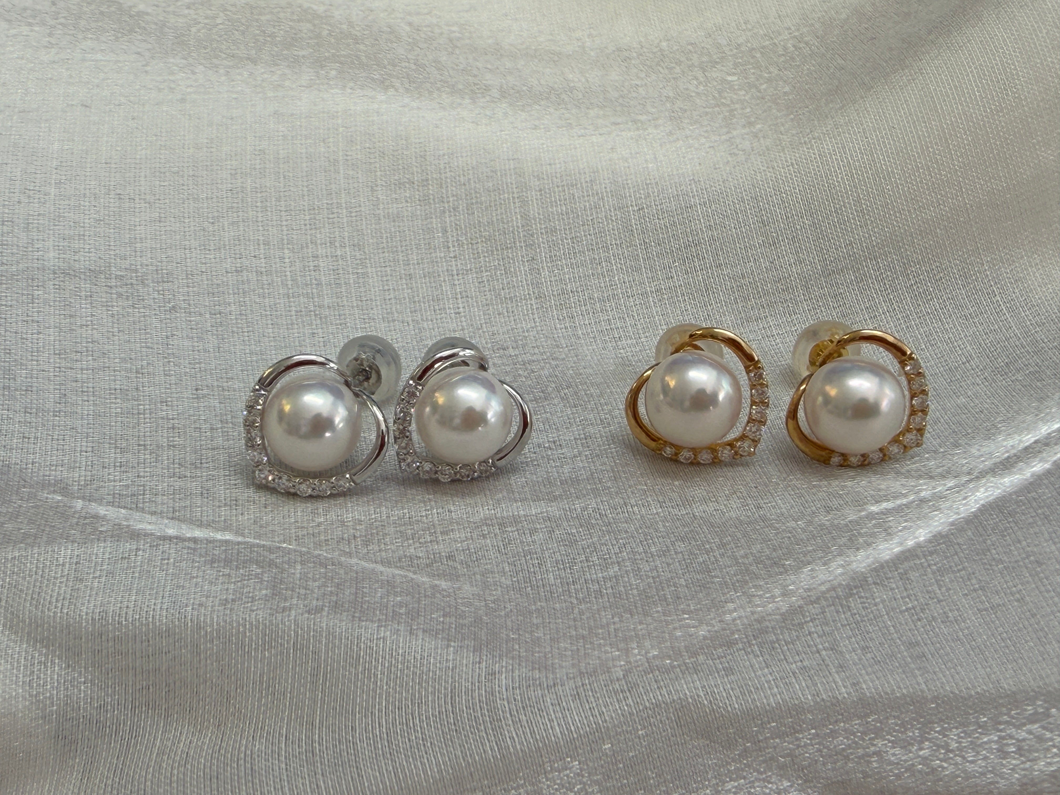 7mm Akoya Cultured Pearl Earrings in Platinum/18K Yellow Gold