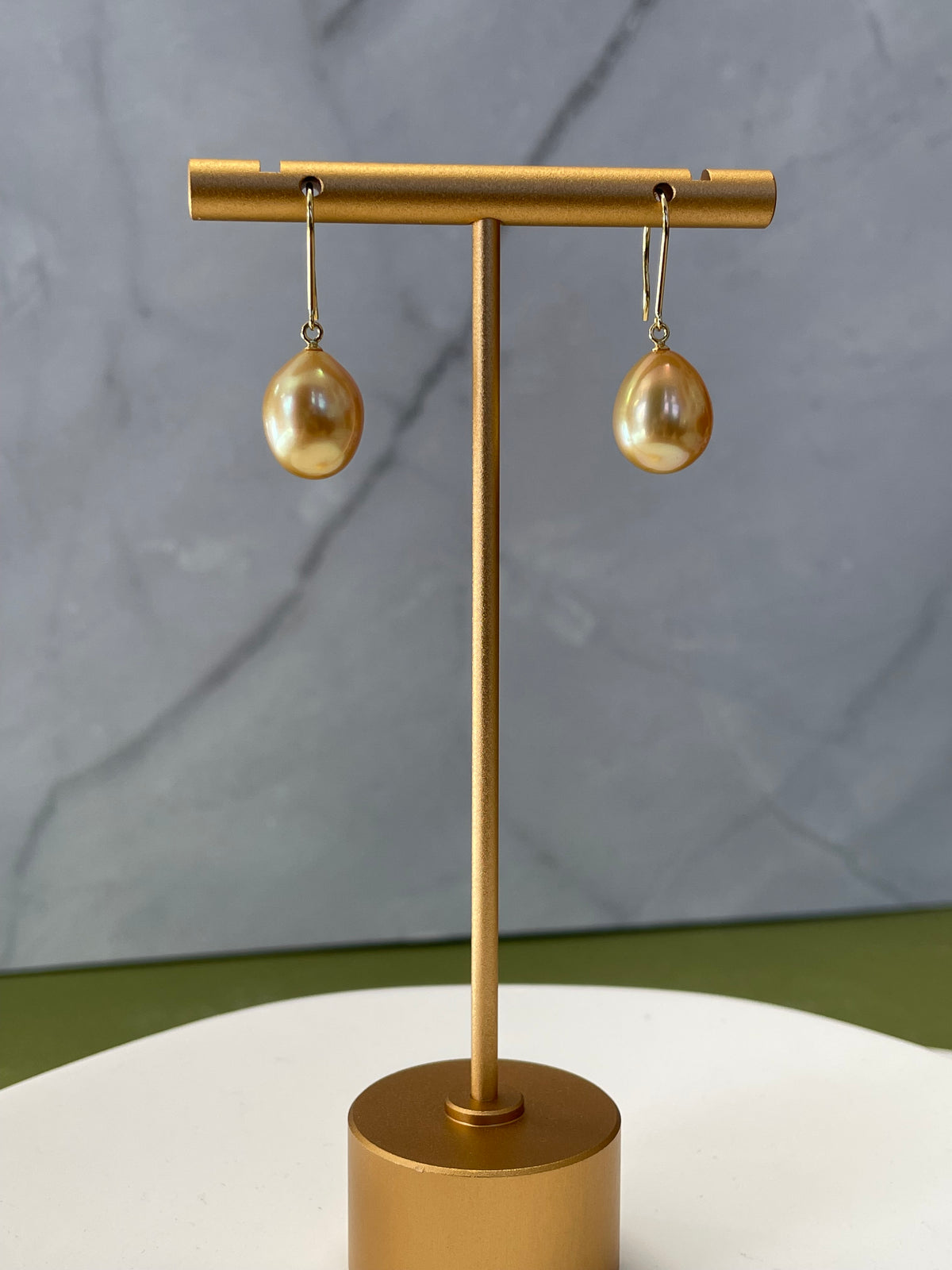 18K Gold Golden South Sea Pearl Drop Earrings – 10mm