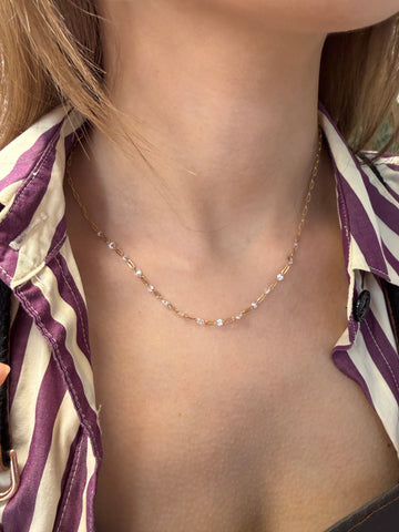 14K Yellow Gold Station Diamond Chain Necklace
