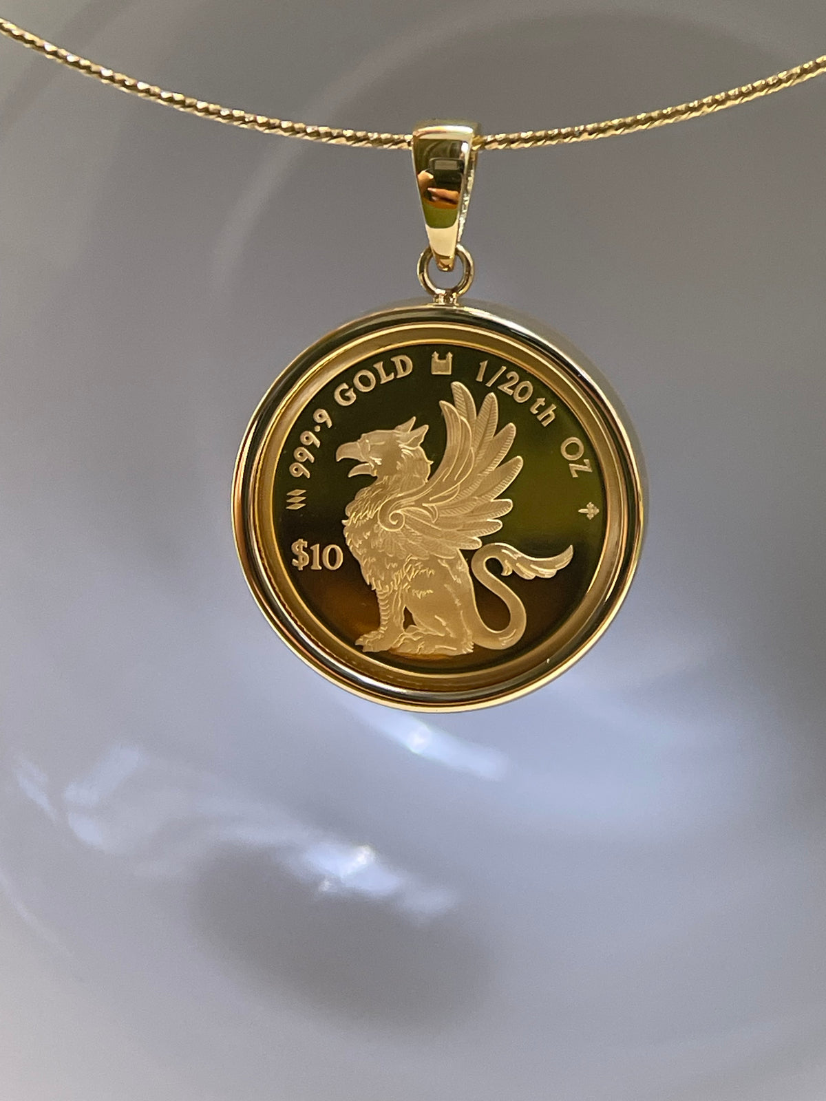 ⭐️24K Griffin Gold Coin Pendant with 18K Gold Bezel