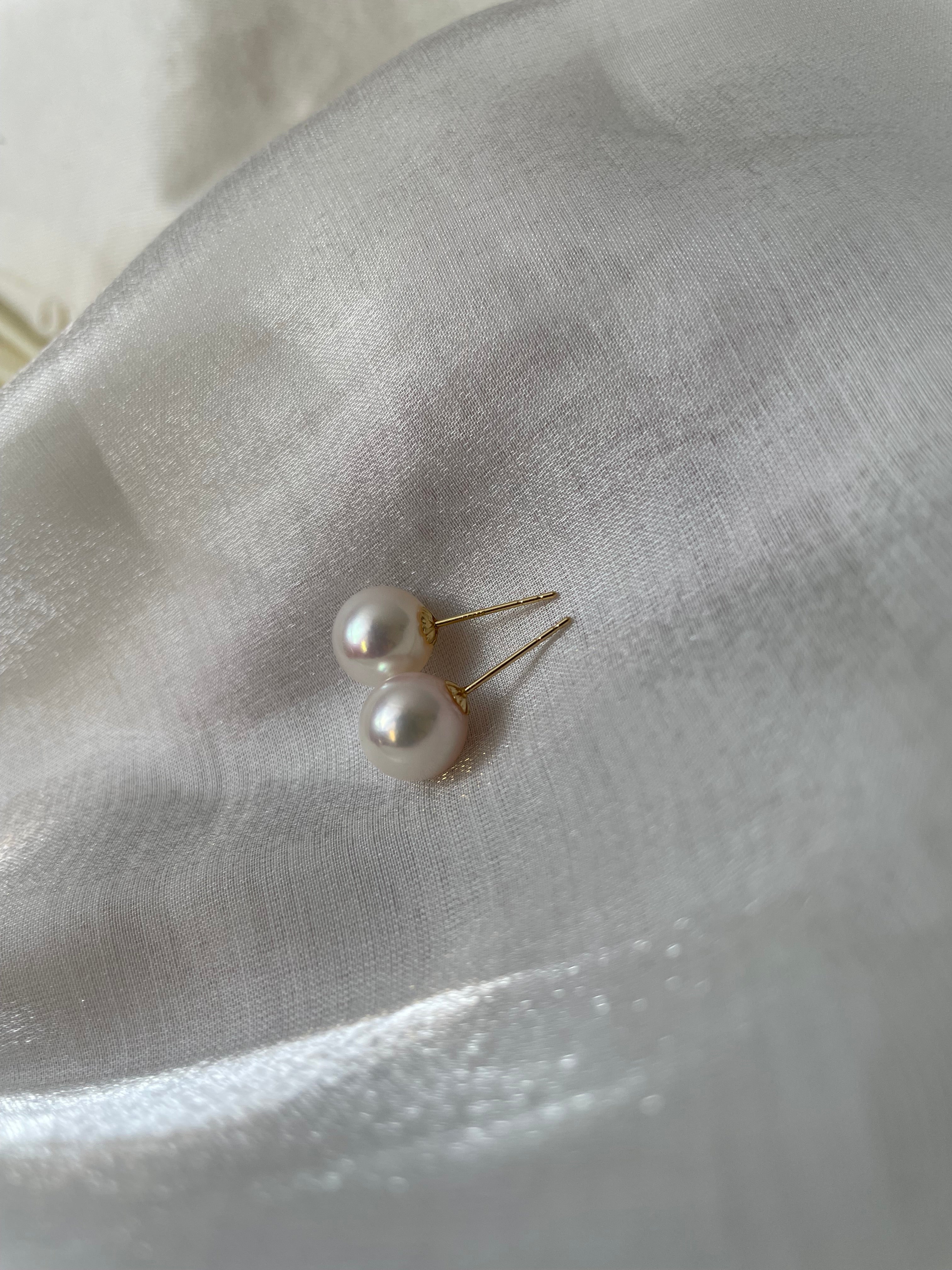 8-8.5mm Akoya Earrings in 18k Y/W Gold
