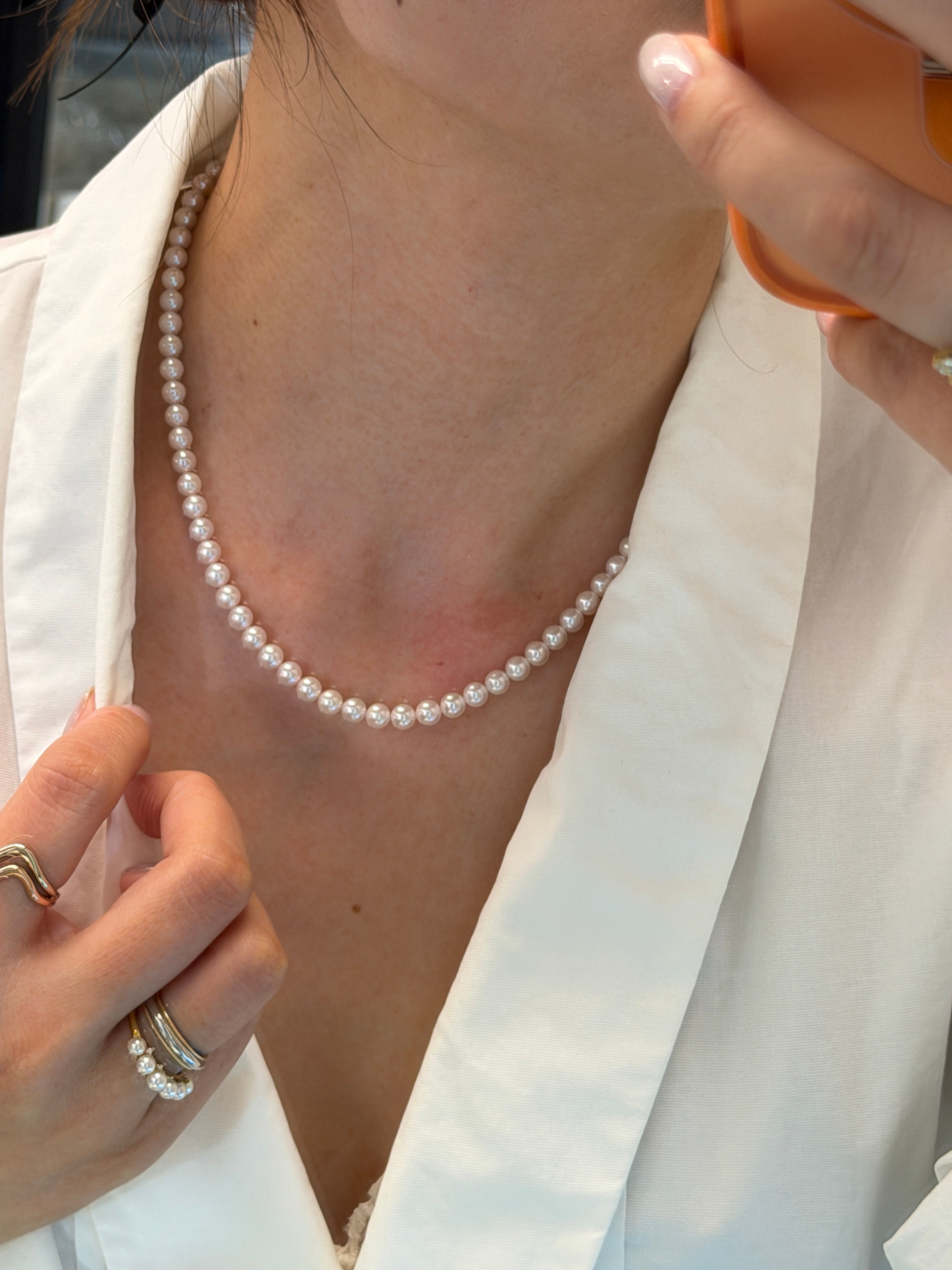 5-5.5mm Japanese Akoya White Pearl Necklace - AA+ Quality