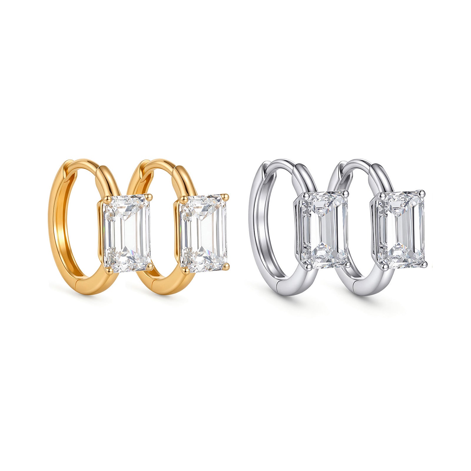 1.44CT Lab Grown Diamond Emerald Cut Huggie Hoop Earrings 14K