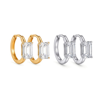 1.44CT Lab Grown Diamond Emerald Cut Huggie Hoop Earrings 14K