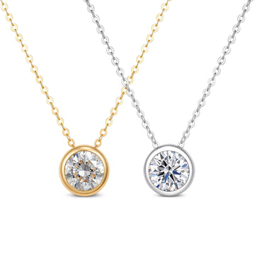 1CT Lab-Diamond Round Bezel Set Solitaire Necklace 14K