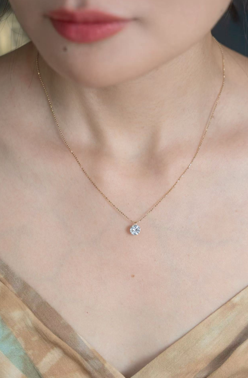 1CT Lab-Diamond Round Solitaire Necklace 18K