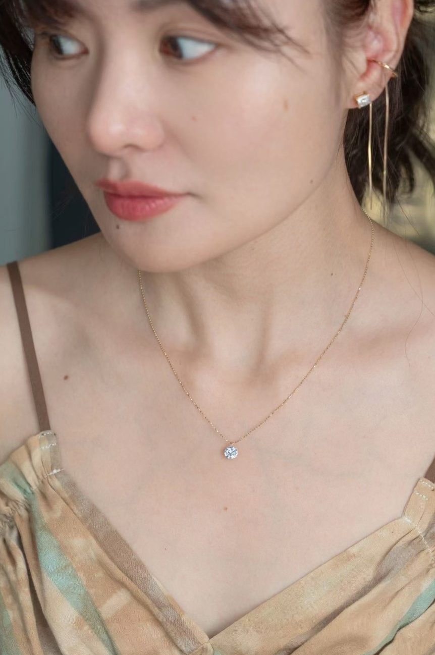 1CT Lab-Diamond Round Solitaire Necklace 18K