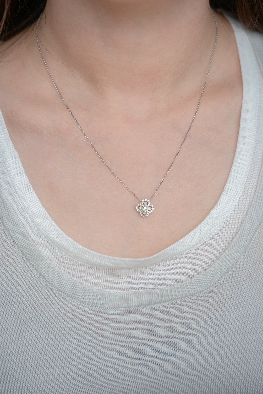 Floral Diamond Cluster Pendant Necklace 0.36CT