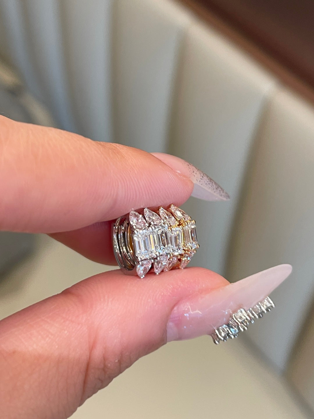 Emerald & Pear Cut Lab-Grown Diamond Huggie Hoops, 18K Gold