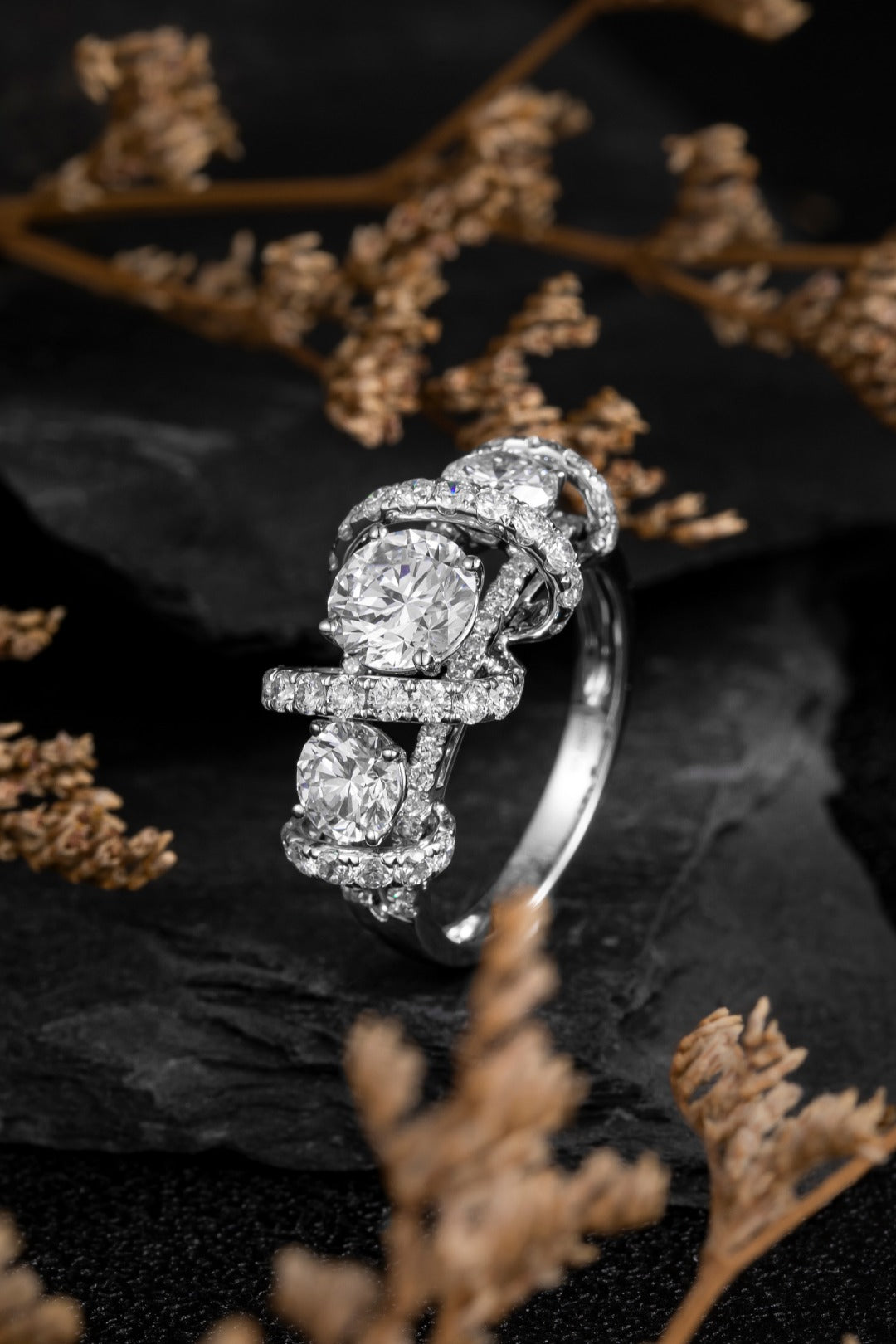 Three Stone Round Cut Lab-Grown Diamond Ring 2.95ct