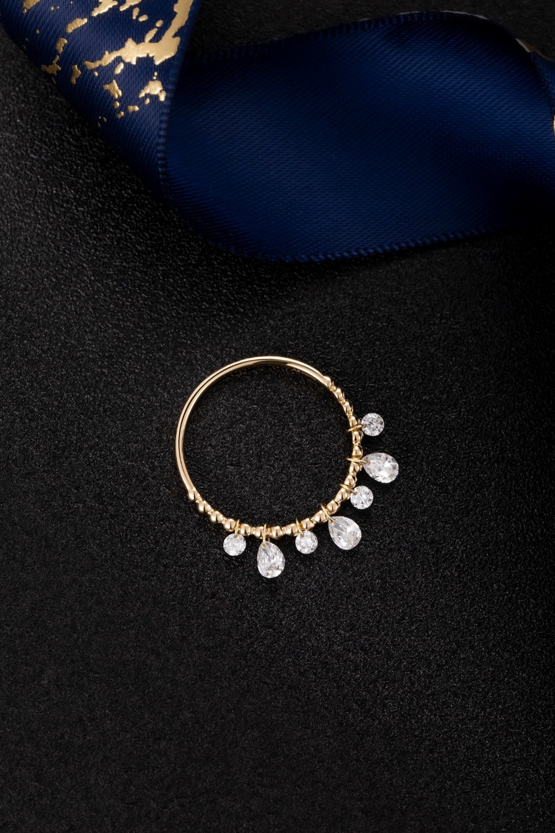 Teardrop & Round Lab Diamond Charm Ring