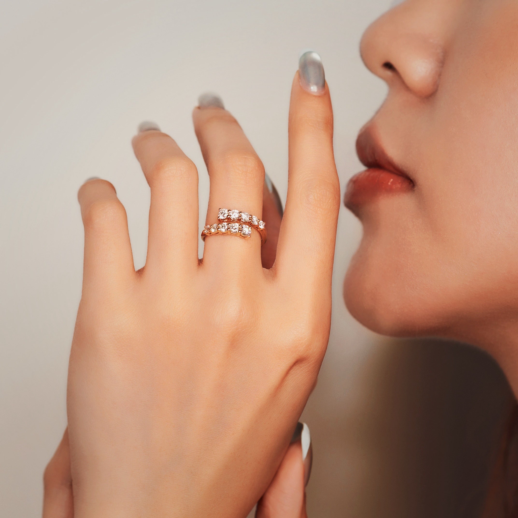 0.98ct Double row opening shape Lab-Grown diamond Ring