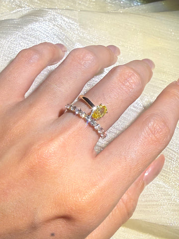 Pear-Cut Lab-Grown Yellow Diamond Ring 1.46ct