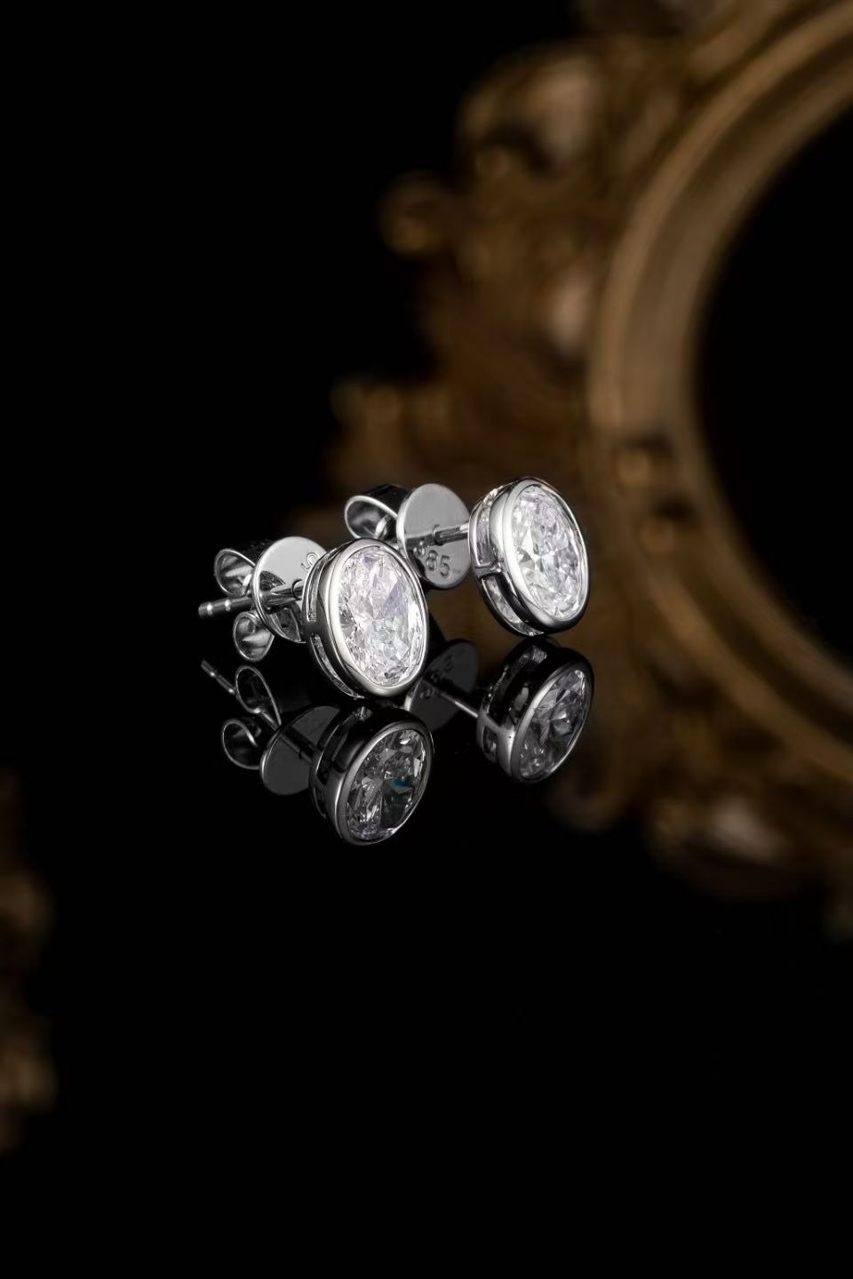 14K White Gold Oval Lab Grown Diamond Bezel Stud Earrings (0.485ct/p)