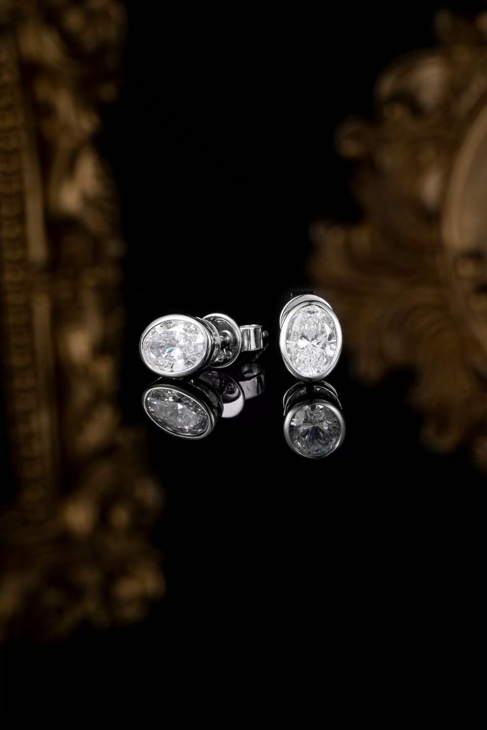 14K White Gold Oval Lab Grown Diamond Bezel Stud Earrings (0.485ct/p)