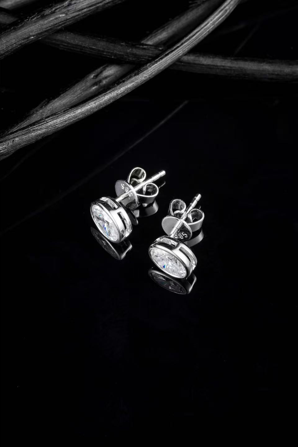 14K White Gold Oval Lab Grown Diamond Bezel Stud Earrings (0.485ct/p)