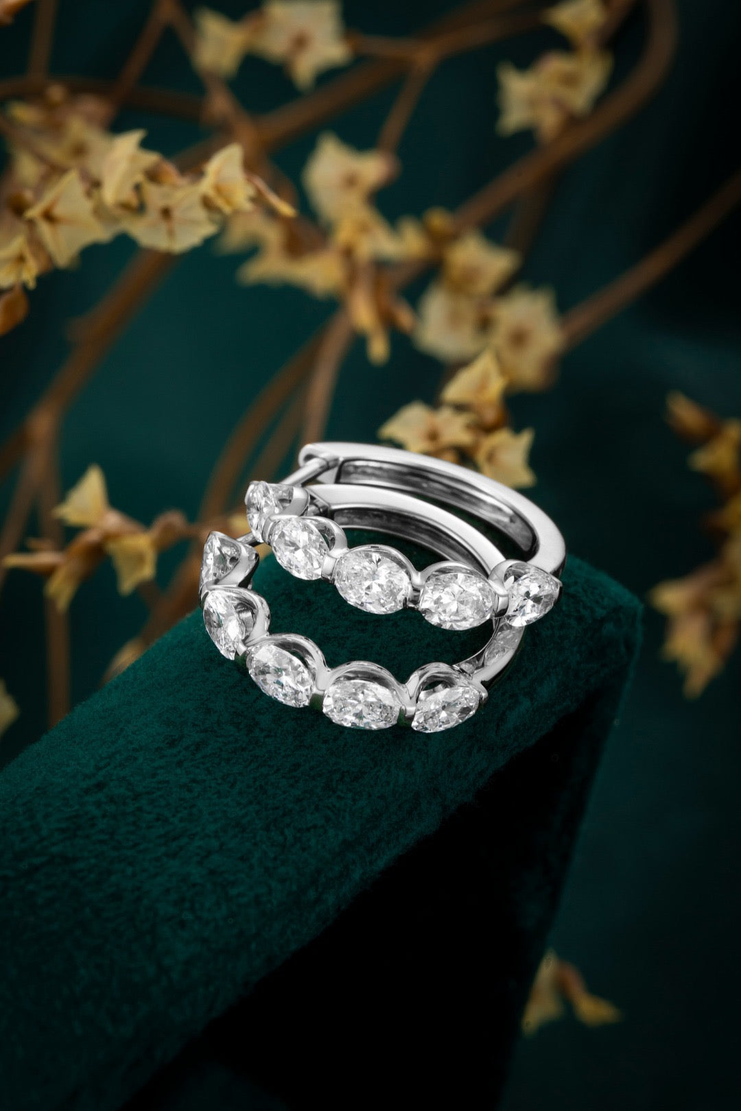 PT900 Oval Diamond Double Hoop Earrings (0.14ct/p)
