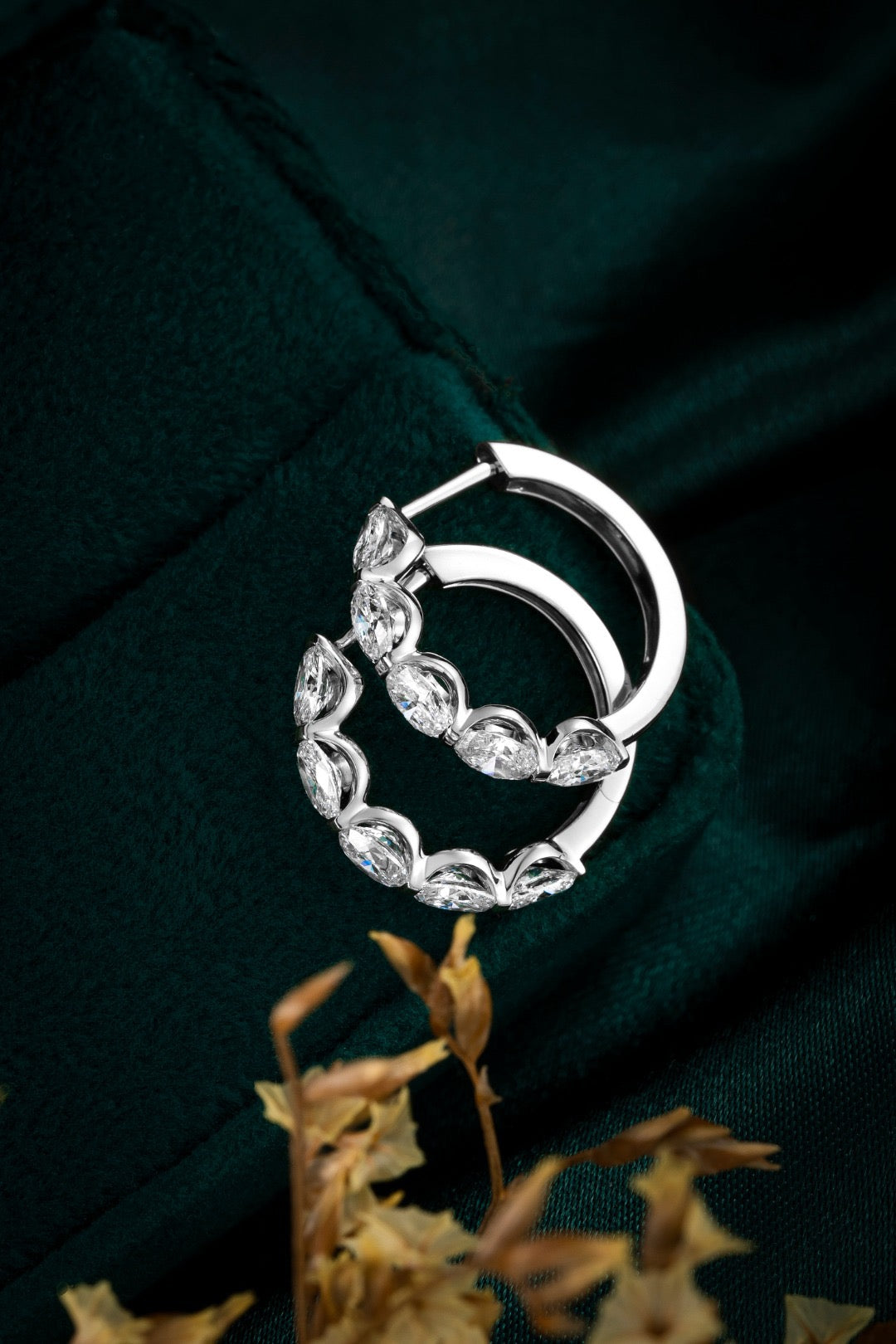 PT900 Oval Diamond Double Hoop Earrings (0.14ct/p)