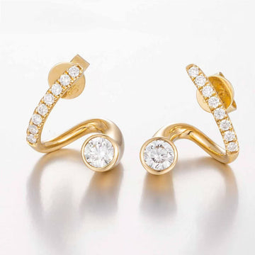 14K Yellow Gold Twist Curve Diamond Earrings (0.5ct/p Main Stone)