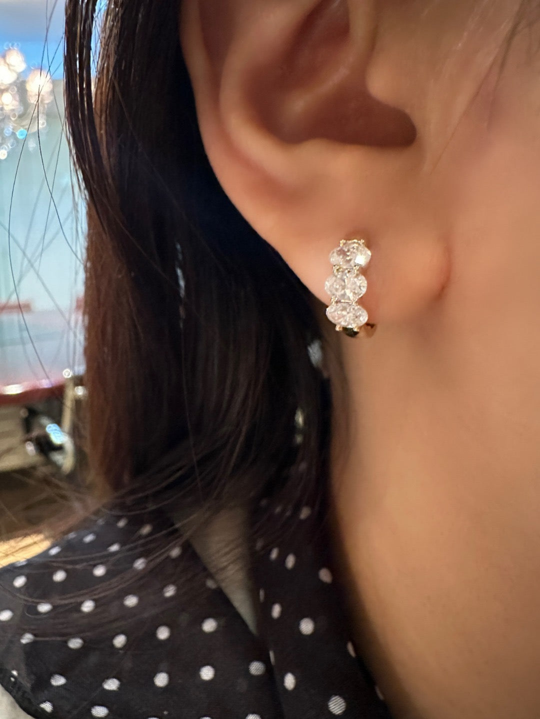 14K Yellow Gold Triple Oval Diamond Huggie Hoop Earrings (≈0.2467ct/p)