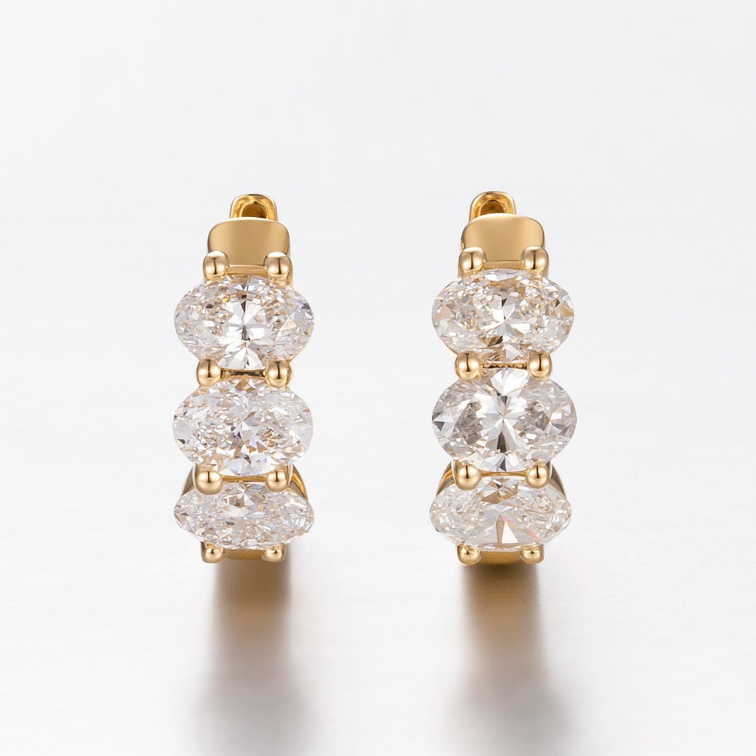 14K Yellow Gold Triple Oval Diamond Huggie Hoop Earrings (≈0.2467ct/p)