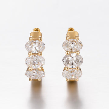 14K Yellow Gold Triple Oval Diamond Huggie Hoop Earrings (≈0.2467ct/p)