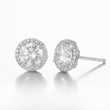 14K White Gold Round Halo Diamond Stud Earrings (0.98ct/p Main Stone)