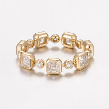14K Yellow Gold Alternating Emerald & Round Diamond Eternity Band Ring(≈0.186ct/p Main stone)