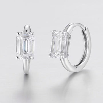10K White Gold Emerald Cut Diamond Huggie Hoop Earrings (0.69ct/p)