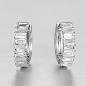 10K White Gold Full Pave Emerald Cut Huggie Hoop Earrings (≈0.048ct/p)