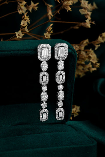 10K White Gold Multi-Cut Linear Drop Diamond Earrings