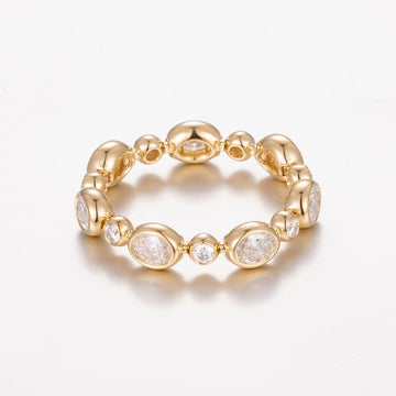 14K Yellow Gold Oval Bezel Bubble Link Diamond Band Ring(≈0.106ct/p Main stone)