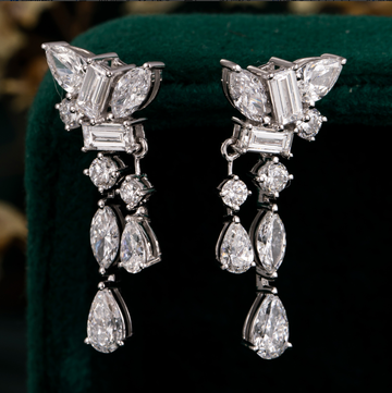 10K White Gold Multi-Cut Butterfly Tassel Drop Earrings