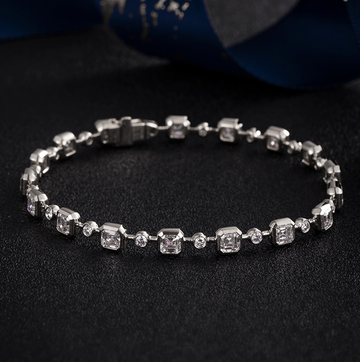 10K White Gold Alternating Emerald & Round Diamond Link Bracelet(≈0.192ct/p Main stone)