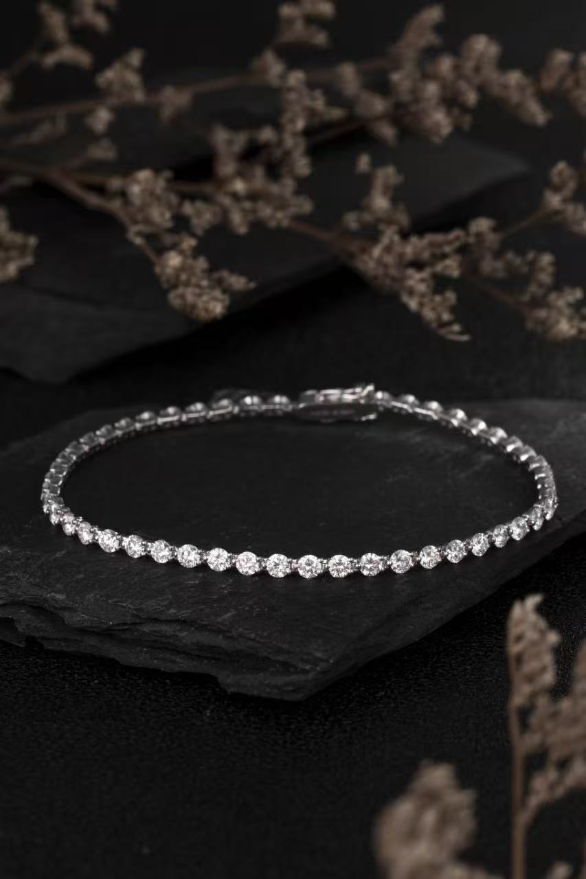 14K White Gold Full Pave Round Diamond Tennis Bracelet (≈0.136ct/P)