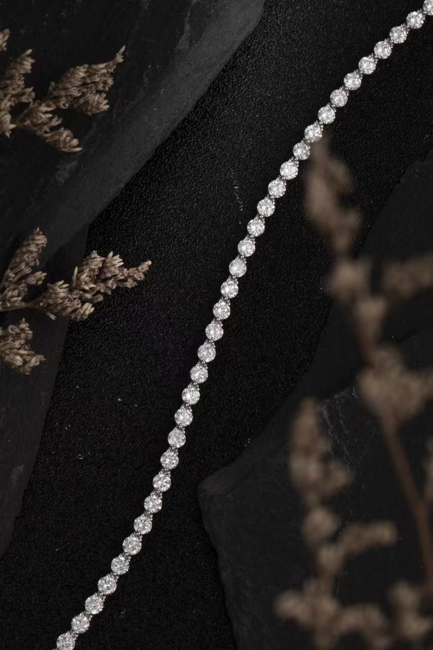 14K White Gold Full Pave Round Diamond Tennis Bracelet (≈0.136ct/P)