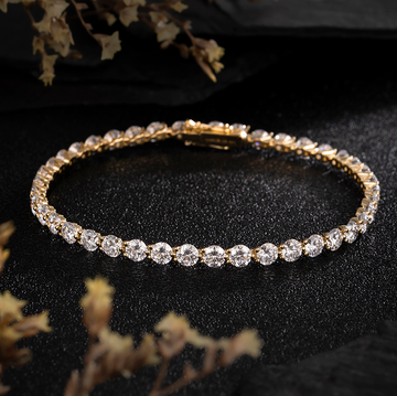 14K Yellow Gold Full Pave Round Diamond Tennis Bracelet (≈0.073ct/p)