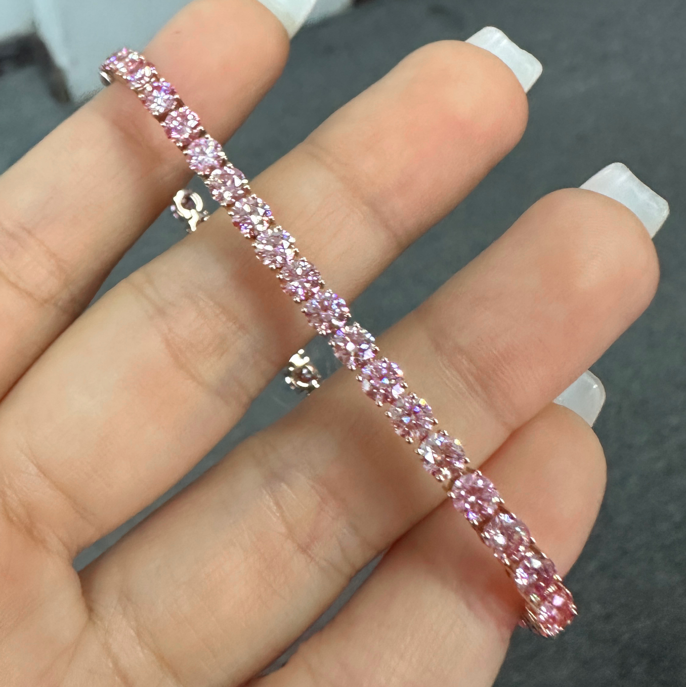 14K Rose Gold Full Pave Pink Lab-Grown Diamond Tennis Bracelet (≈0.081ct/p)